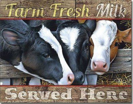 Farm Fresh Milk Served Here  Metalen wandplaat 31,5 x 40,5 cm