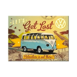 VW Bully Lets Get Lost. Koelkastmagneet 8 cm x 6 cm.