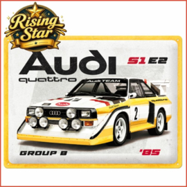 Audi Sport - quattro S1 E2 Group B. Metalen wandbord in reliëf 30 x 40 cm.