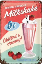 American Milkshake  Metalen wandbord in reliëf 20 x 30 cm