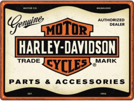 Harley Davidson. Parts & Accessoires. Metalen wandbord in reliëf 30 x 40 cm.