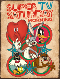 Looney Tunes Super TV Saterday Morning. Metalen wandbord 31,5 x 40,5 cm.