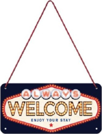 Welcome enjoy your stay.  Metalen wandbord in reliëf 10 x 20 cm.