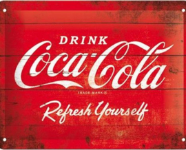 Coca Cola Refresh Yourself.   Metalen wandbord in reliëf 15 x 20 cm.