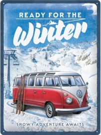 Volkswagen T1 Ready For The Winter.  Metalen wandbord in reliëf 30x40 cm.