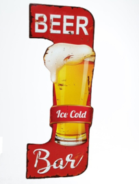 Beer Ice Cold Bar.  Metalen wandbord in reliëf 58 x 21 cm.
