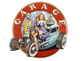 Garage Pinup Hotrod Metalen wandbord 44 x 44 cm.