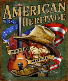 American Heritage Country Music. Metalen wandbord 31,5 x 40,5 cm.