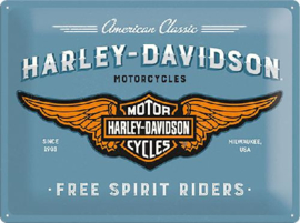 Harley Davidson Blue logo Metalen wandbord in reliëf 30 x 40 cm .