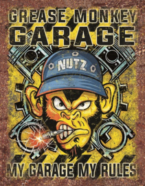 Grease Monkey Garage.   Metalen wandbord 31,5 x 40,5 cm