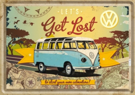 VW Bulli Let's Get Lost Metalen Postcard 10 x 14 cm.