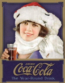 Coca Cola Winter Girl.  Metalen wandbord 31,5 x 40,5 cm.