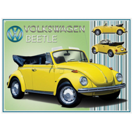 VW Beetle cabrio geel .   Metalen wandbord 41 x 30 cm