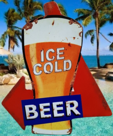 Ice Cold Beer.  Metalen wandbord in reliëf 30 x 35 cm.