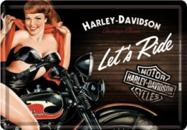 Harley Davidson Let A Ride Metalen Postcard 10 x14 cm