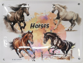 Horses.  Metalen wandbord in reliëf 15 x 20 cm.