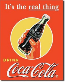 Coca Cola It's The Real Thing.  Metalen wandbord 31,5 x 40,5 cm.