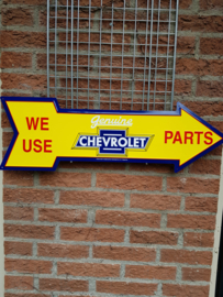We Use Chevrolet Parts. Aluminium Arrow Sign 69 x 21 cm.