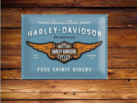 Harley Davidson Blue logo Metalen wandbord in reliëf 30 x 40 cm .
