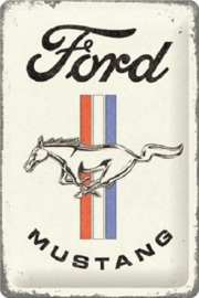 Ford Mustang - Horse & Stripes Logo. Metalen wandbord in reliëf 20 x 30 cm.