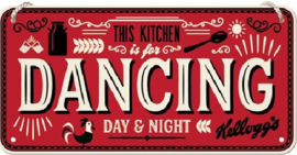 This Kitchen is for Dancing Kellogg's Metalen wandbord 10 x 20 cm.