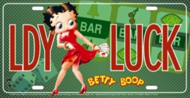 Betty Boop LDY LUCK.  Metalen wandbord in reliëf 15 x 30 cm.