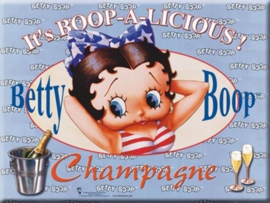 Betty Boop Champagne 4.  Metalen wandbord 30 x 40 cm.