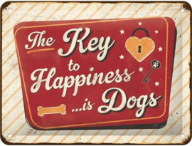 The Key to Happiness Metalen wandbord in reliëf 15 x 20 cm.