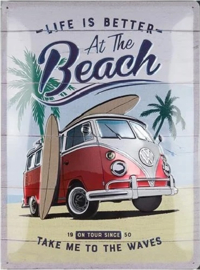 Volkswagen Beach with shiny elements- Special Edition. Metalen wandbord in reliëf 30 x 40 cm.