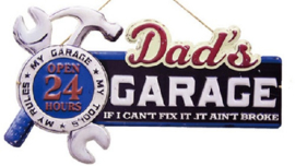 Dad's Garage Open 24 Hours Metalen wandbord in reliëf 60 x 35 cm