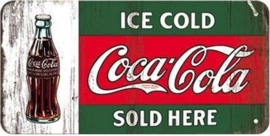 Ice Cold Coca Cola Sold Here  Metalen wandbord   in reliëf 10 x 20 cm.