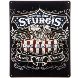 Take the ride to Sturgis. Metalen wandbord 30,5 x 38 cm.