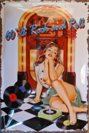 60' Et Rock and Roll.  Metalen wandbord in reliëf 20 x 30 cm.