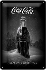 Coca Cola Season's Greetings black.Metalen wandbord in reliëf 20 x 30 cm.