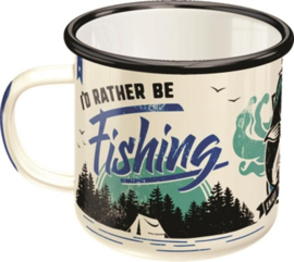 I'd Rather Be Fishing. Emaille Drinkbeker H 8  Ø 8 cm