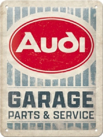 Audi Garage.   Metalen wandbord in reliëf 15 x 20 cm.