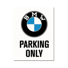 BMW Parking Only. Koelkastmagneet 8 cm x 6 cm.