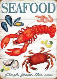 Seafood Fresh From The Sea. Metalen wandbord 30 x 41 cm.