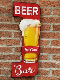 Beer Ice Cold Bar.  Metalen wandbord in reliëf 58 x 21 cm.