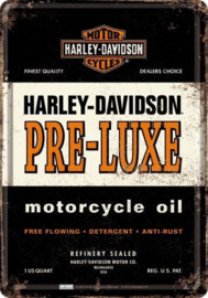 Harley-Davidson Pre Luxe oil.  Metalen Postcard 10  x 14 cm.