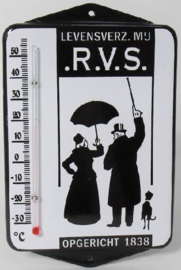 .R.V.S. Levensverz. Mij.  Emaille thermometer met oren.
