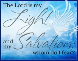 The Lord is my Light & Salvation. Metalen wandbord 31,5 x 40,5 cm.