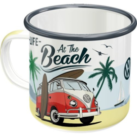 VW Bulli At the beach Emaille Drinkbeker.