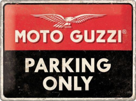Moto Guzzi parking Only.    Metalen wandbord in reliëf 30 x 40 cm.