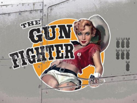 The Gun Fighter Bomber Girl  Metalen wandplaat 40 x 30 cm.