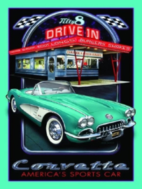 Corvette Fifty 8 Drive In.  Metalen wandbord 30 x 40 cm.