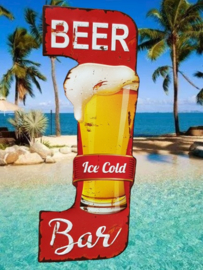 Beer Ice Cold Bar.  Metalen wandbord in reliëf 58 x 21 cm.