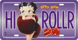 Betty Boop HI ROLLR.  Metalen wandbord in reliëf 15 x 30 cm.
