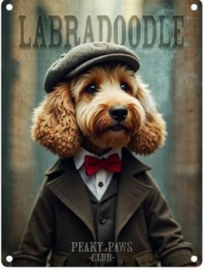 Labradoodle 2 . Peaky Paws Club.    Metalen wandbord 40 x 30 cm .
