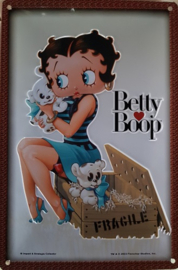 Betty Boop Puppy .  Metalen wandbord in reliëf 20 x 30 cm.